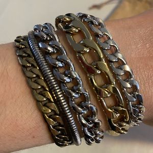 JENNY BIRD Austin Cuff Mixed Metal Chain Stacked Layered Bracelet New in Pouch